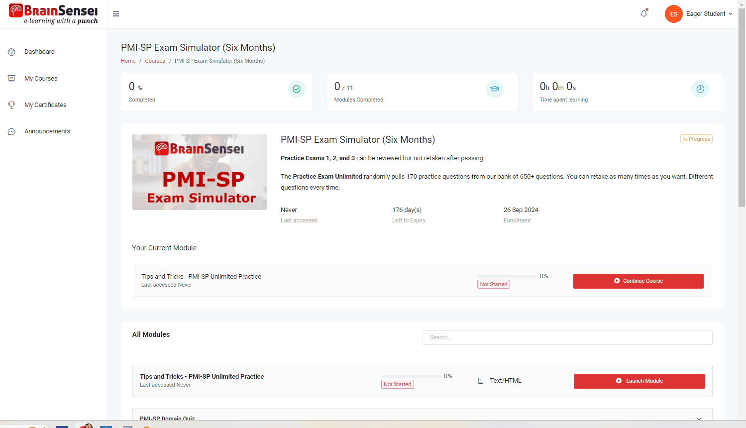 PMI-SP Exam Simulator Example 1